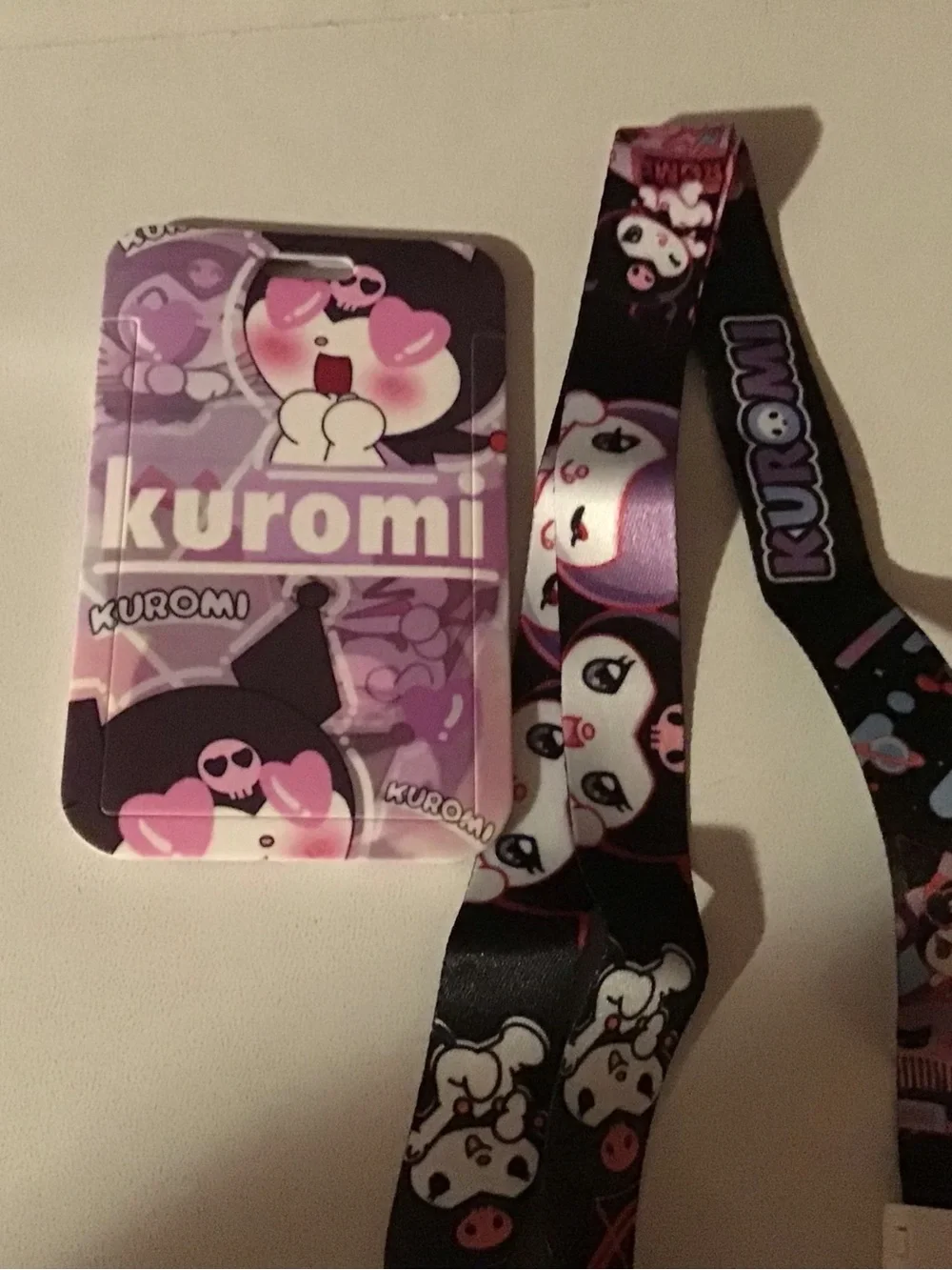 Purple Cartoon Phone Card Holder with Lanyard